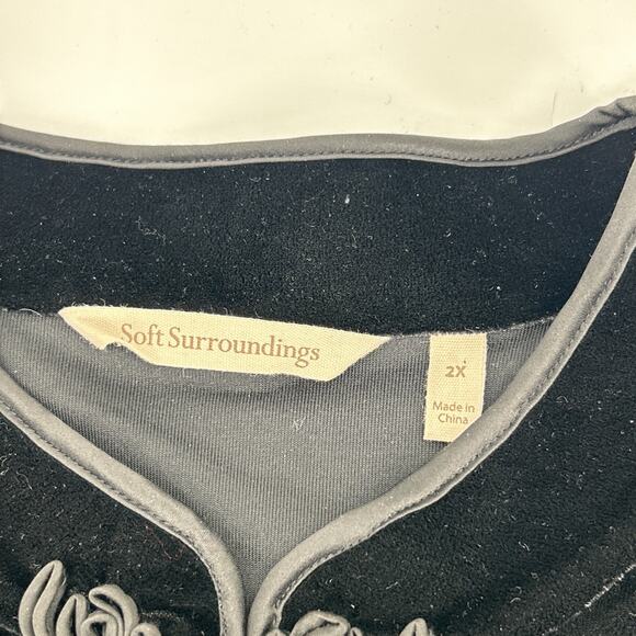 Soft Surroundings Tai Velvet Tunic Womens Size 2X XXL Black Mandarin Collar Chic - Picture 4 of 7